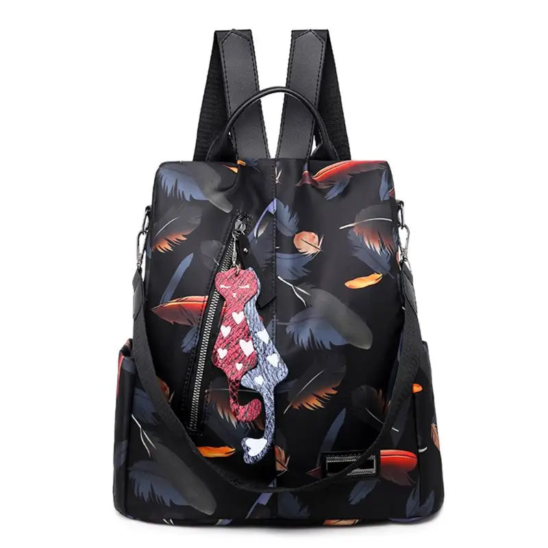 

Feather Print Women's Anti-theft Nylon Backpack Shoulder Strap Detachable Multi-purpose Travel Casual Shoulder Bag