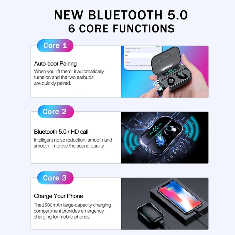 Y7 Tws Bluetooth наушники 8D стерео наушники 5,0 сенсорная гарнитура IPX7 водонепроницаемые спортивные Беспроводные наушники с микрофоном для всех телефонов