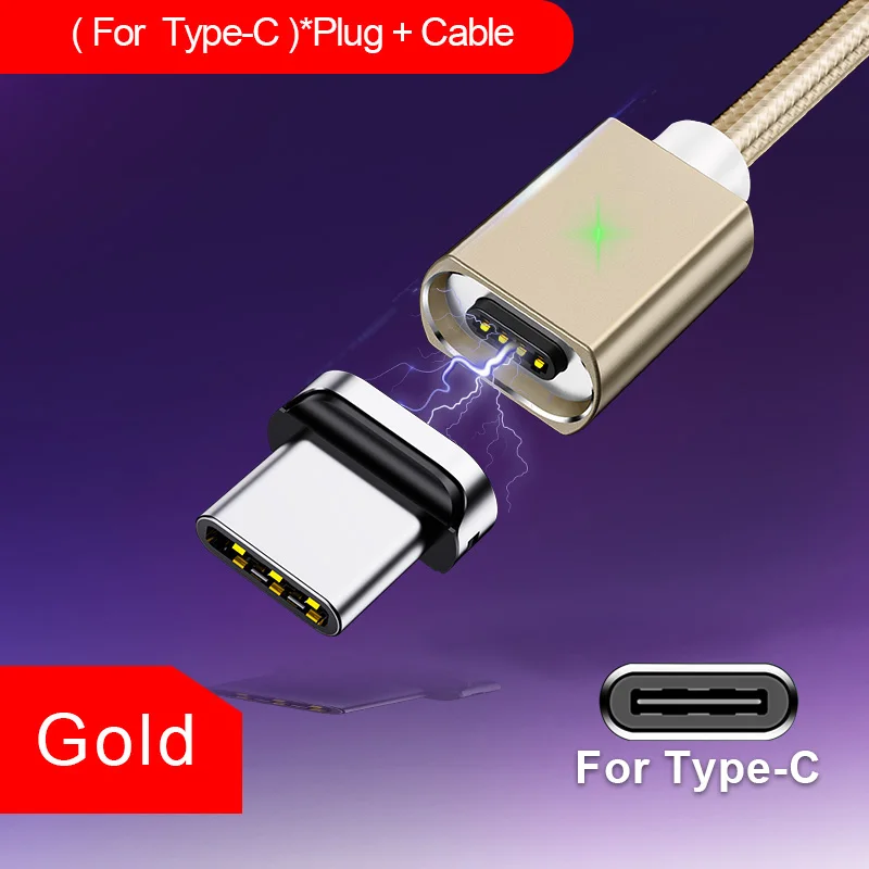 Udyr, 2 м, 1 м, магнитный Micro USB кабель для iPhone, samsung, быстрая зарядка, провод для передачи данных, шнур, магнитное зарядное устройство, usb type-C, кабель для мобильного телефона - Цвет: For Type c Gold