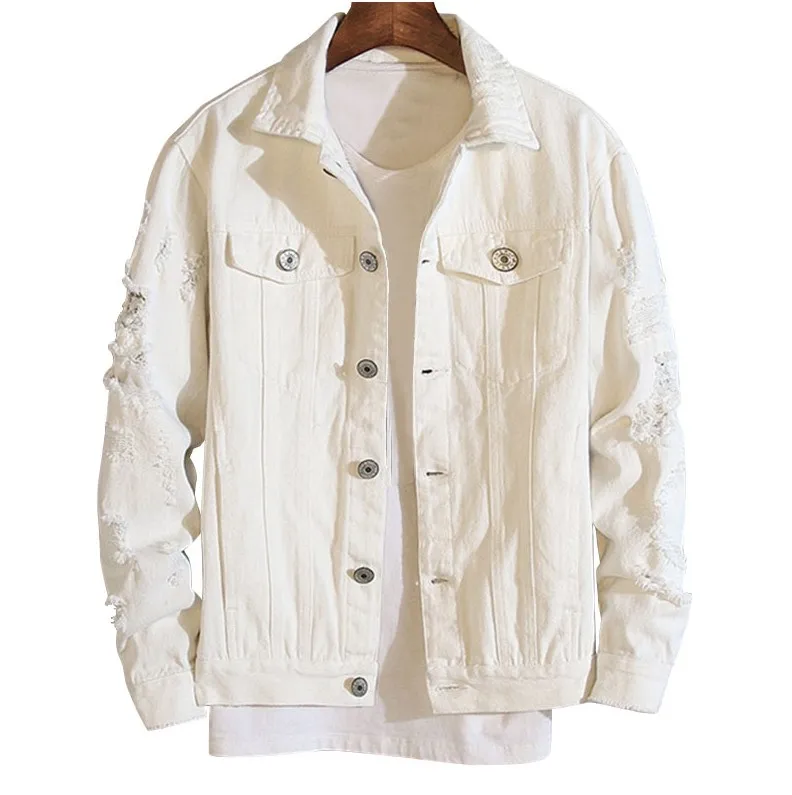 White Свободная черная джинсовая куртка размера плюс, 4Xl 5Xl, Весенняя уличная одежда розового и красного цветов, базовая джинсовая куртка Lover'S, Повседневная Верхняя одежда - Цвет: White