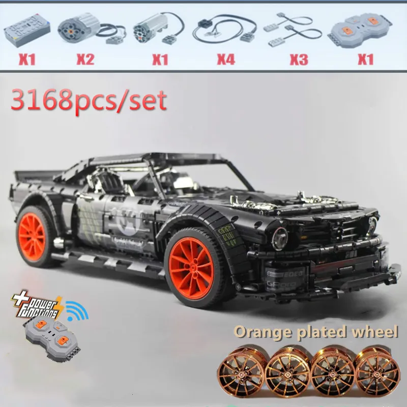Новинка 1965 Ford Mustang Hoonicorn Racing приспособление для автомобиля Technic MOC-22970 FIT 20102 строительный блок кирпичи детские игрушки подарок - Цвет: with motor part