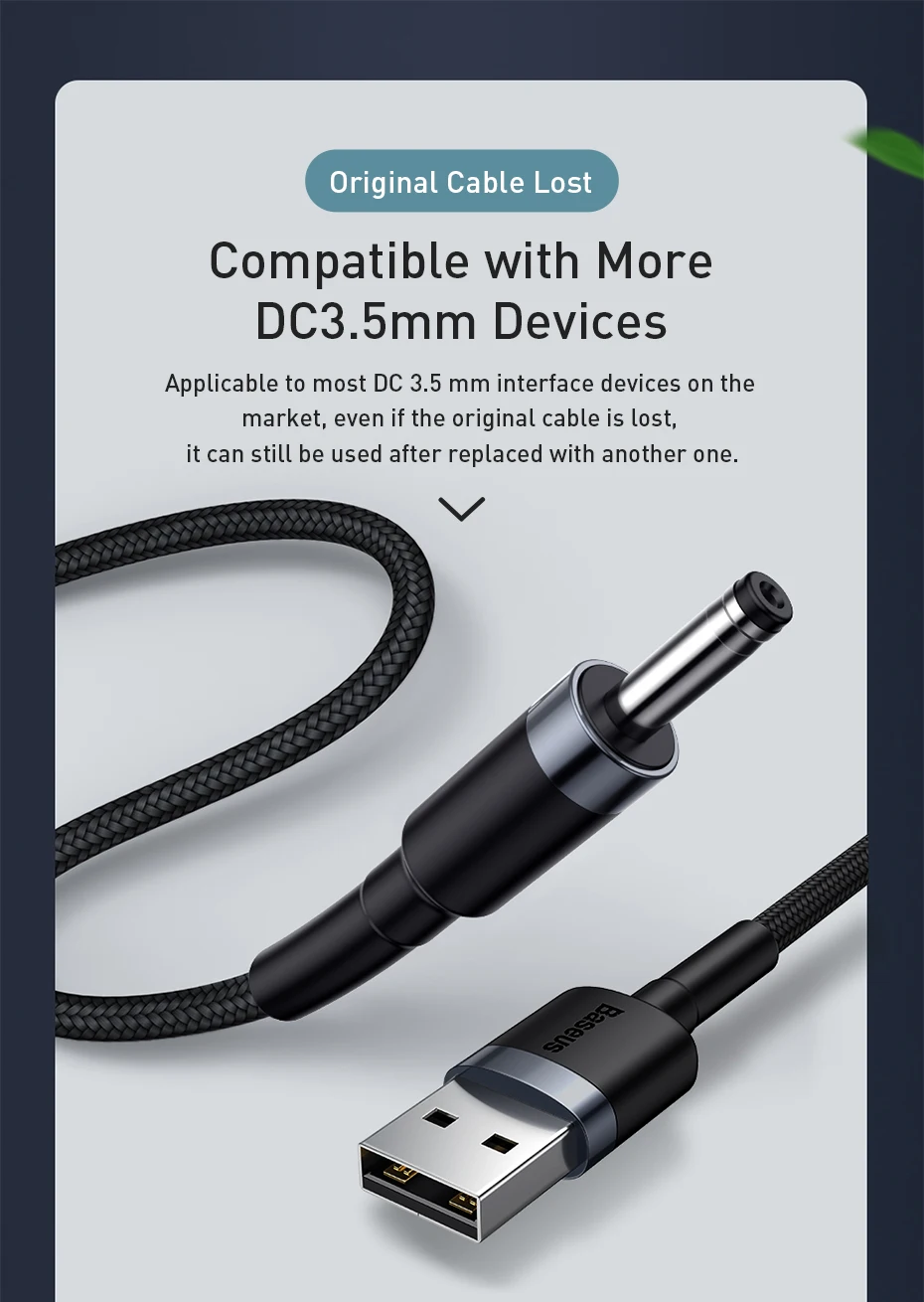 Baseus USB для постоянного тока 3,5 мм кабель питания USB A для 3,5 Jack 5 в кабель питания для динамиков увлажнитель воздуха USB вентиляторы Кабель зарядного устройства