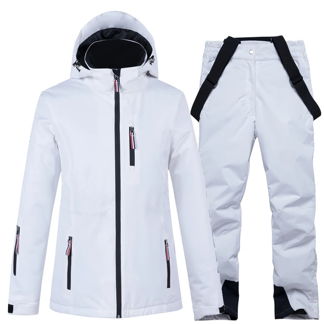 US $53.76 -30 Pure White Women Snow Wear Clothing Snowboard suit sets 10k Waterproof Windproof Winter costume