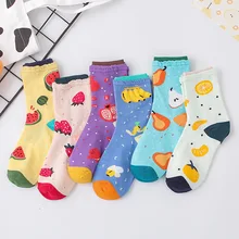 Забавные хлопковые носки с рисунками фруктов, клубники, арбуза, банана; женские теплые милые носки Kawaii Art Happy; дышащие носки; Calcetines