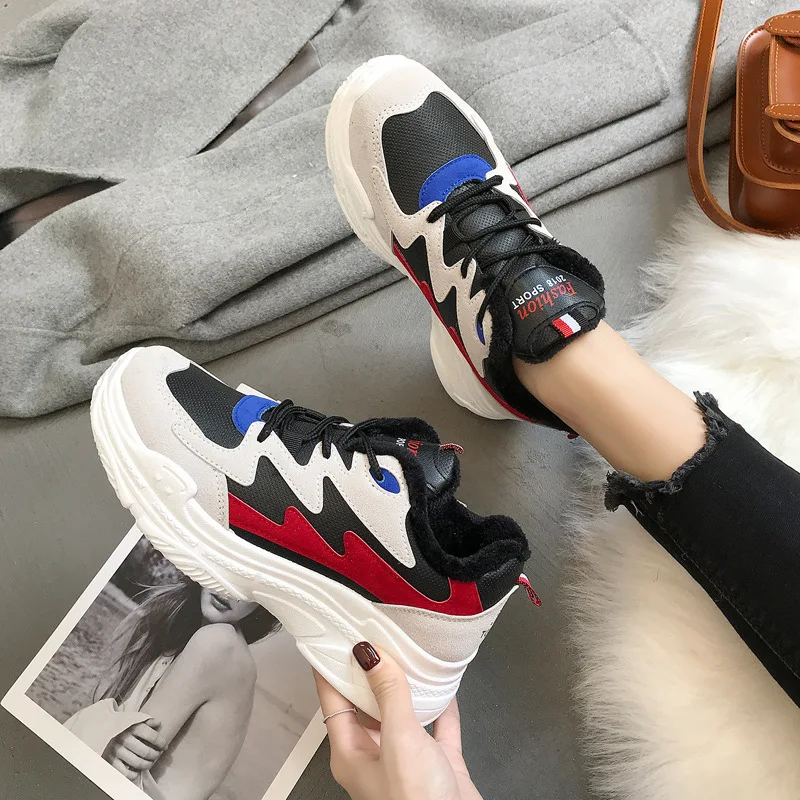 

Plus Velvet Students Women's Korean-Style Shoes Sub-Harajuku Athletic Shoes Ulzzang2018 New Style round-Toe Platform Heel Shoes
