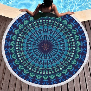 

Sea Turtle Round Beach Towel with Tassel Marine Life Cloth Boho Yoga Mats Diameter 150cm Printed Bohemia Beach Blanket Towels