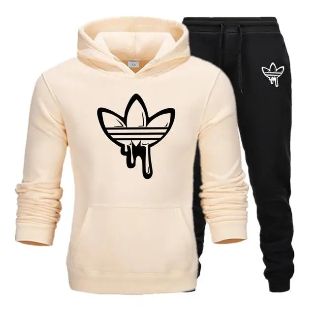 khaki black - H Комплект из двух предметов, модные толстовки с капюшоном, спортивная одежда для мужчин, спортивный костюм с капюшоном, осенняя брендовая одежда, толстовки+ штаны, мужские комплекты - Цвет: khaki black - H
