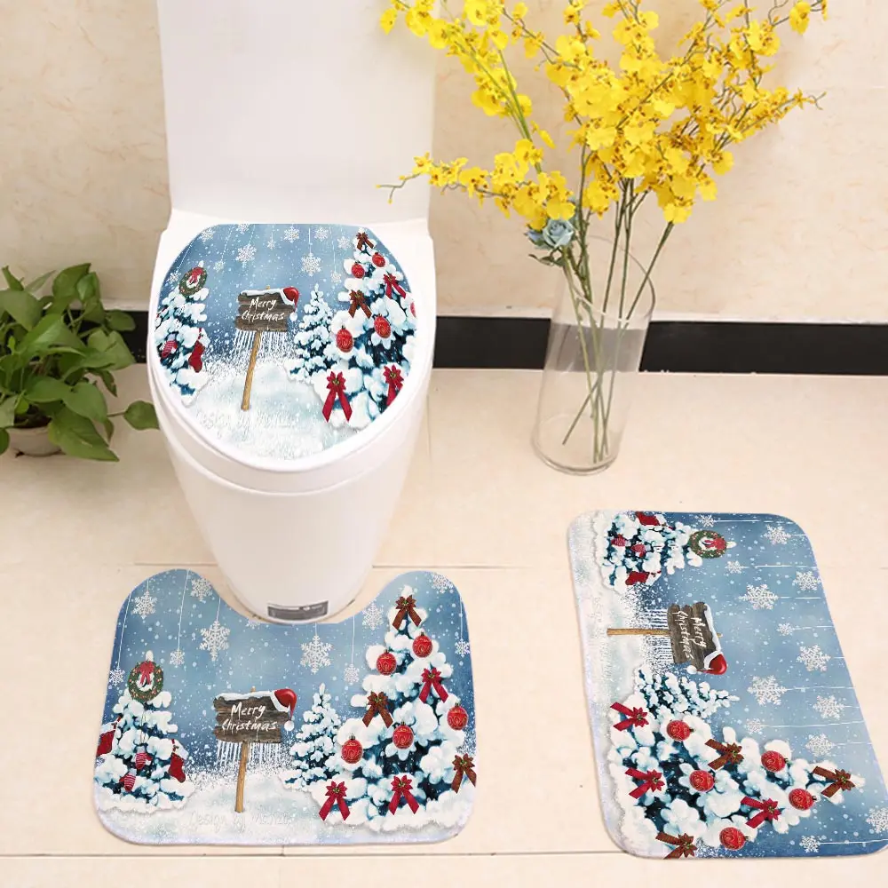

No Lint Falais Bathroom Toilet Floor Mat / Toilet Seat / Toilet Set Christmas Theme Series Printed Bathroom Anti-slip Mat