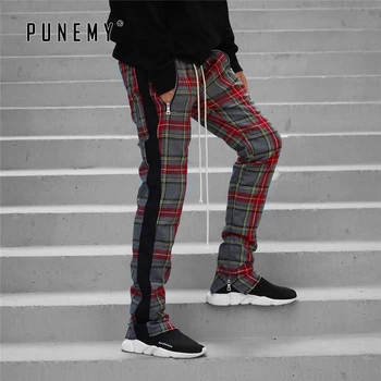 

Pants Men Joggers Scotland Striped Pattern Drawstring Ankle Zipper Skinny Tracksuit Bottoms Hip Hop Streetwear Trousers Men