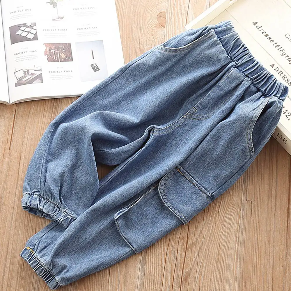 Light Blue Осенние модные длинные джинсы, штаны для девочек, детские потертые джинсы из денима, брюки, S9549 - Цвет: Light Blue