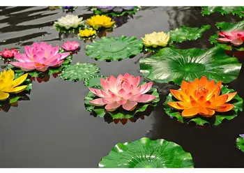 

6PCS Simulation Lotus Lilies Artificial Flower Plastic Pond Plants Fish Tank Decoration 4PCS Size M And 2PCS Artificial Flowers
