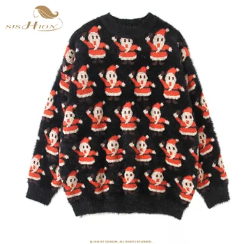 

SISHION New Christmas Sweater Casual Loose Winter Pullovers For Women QY0550 Plus Size Santa Claus Print Sweater Girl