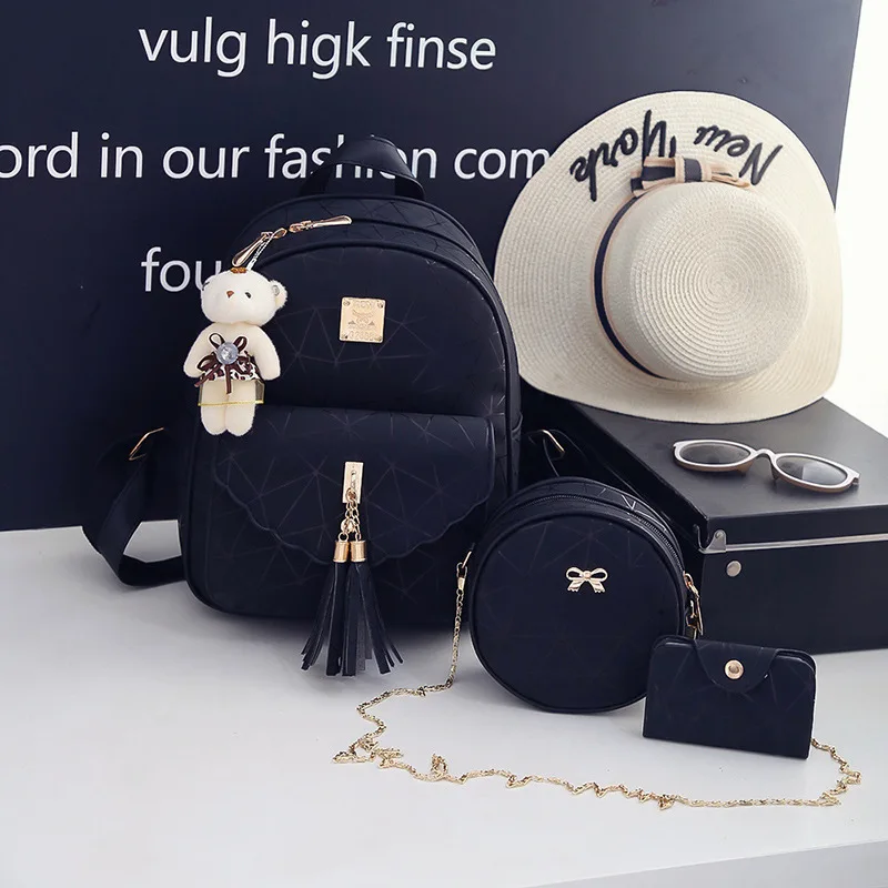 

Picture Three-piece Set Backpack PU Leather Waterproof Pattern Casual Backpack Travel School Bag