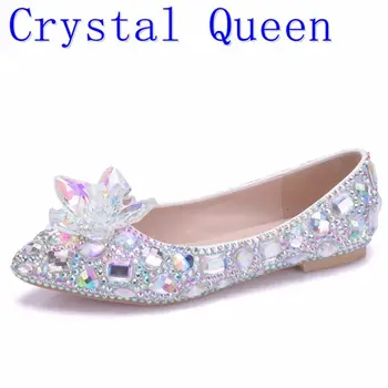 

Crystal Queen Crystle Cinderella Shoes Rhinestone Flat heel Women Shoes Sexy Woman Wedding Flats Zapatos Mujer big size 34-43