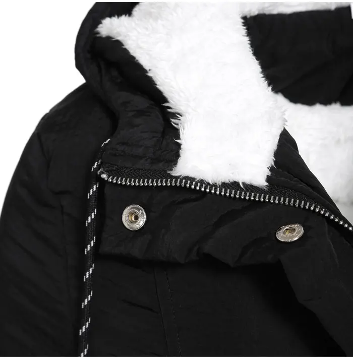 Black Cotton Coats Women Casual Hooded Jacket Coat Fashion Simple High Street Slim Winter Warm Thicken Basic Tops Female