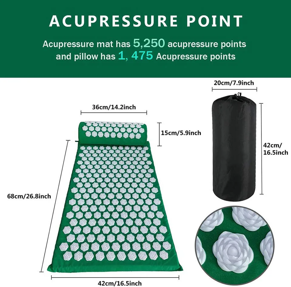 KoKossi Acupressure Mat Spike Yoga Massage Mat Cushion Pillow Set Kuznetsov's applicator Needles Sensi accupressure Mat Pranamat