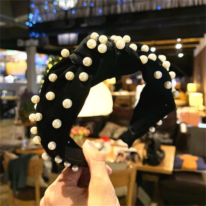 Fashion Girls Hair Accessories Pearl Headband Big Bow Knot Hairband Non-slip Band Turban |