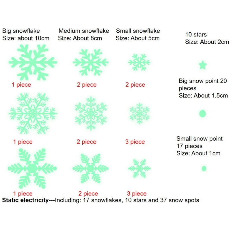 47PCS/Set Luminous Snowflake Christmas Window Sticker Glass Decal Christmas Wall Stickers Kids Room Decorations New Year Gift