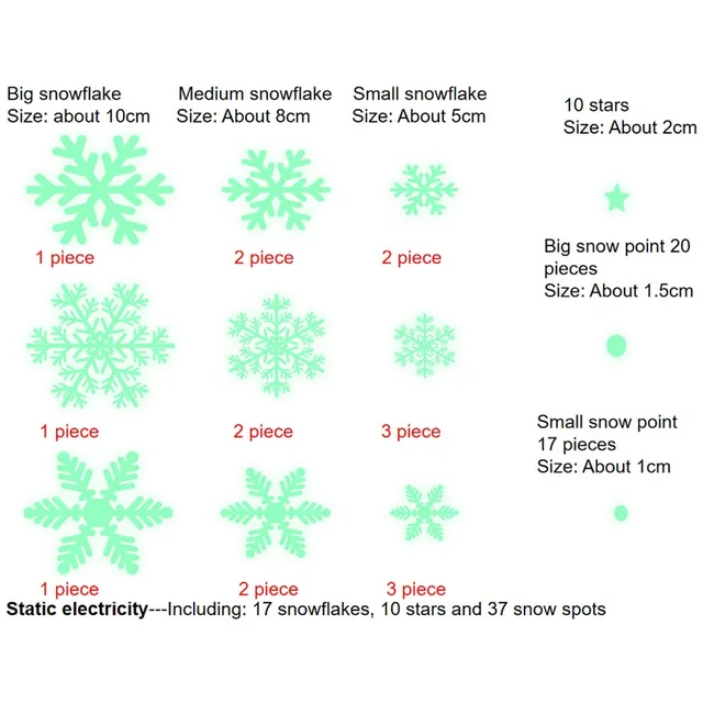 47PCS/Set Luminous Snowflake Christmas Window Sticker Glass Decal Christmas Wall Stickers Kids Room Decorations New Year Gift Static electricity