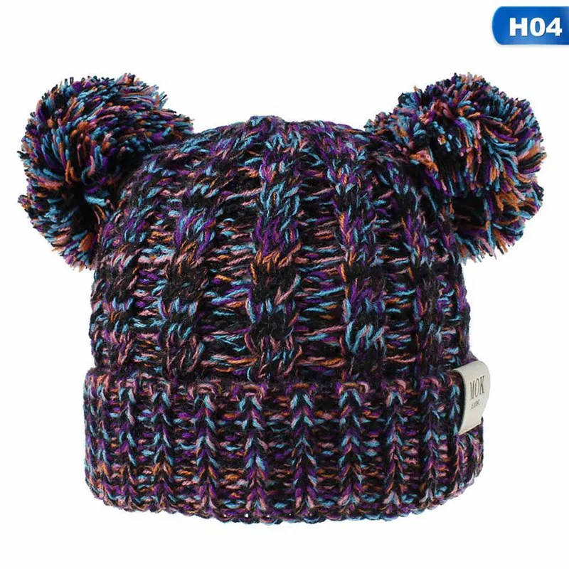 Детская вязаная шапочка, шапки, зимняя теплая шапка для мальчиков и девочек, рождественские плюшевые шапки с 2 помпонами - Цвет: BB6375H04