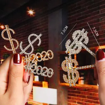 

New 2020 $ Crystal Rhinestone Hair Clips Letter Hairpins Metal Barrettes Headwear Hair Styling Accessories For Women Girls