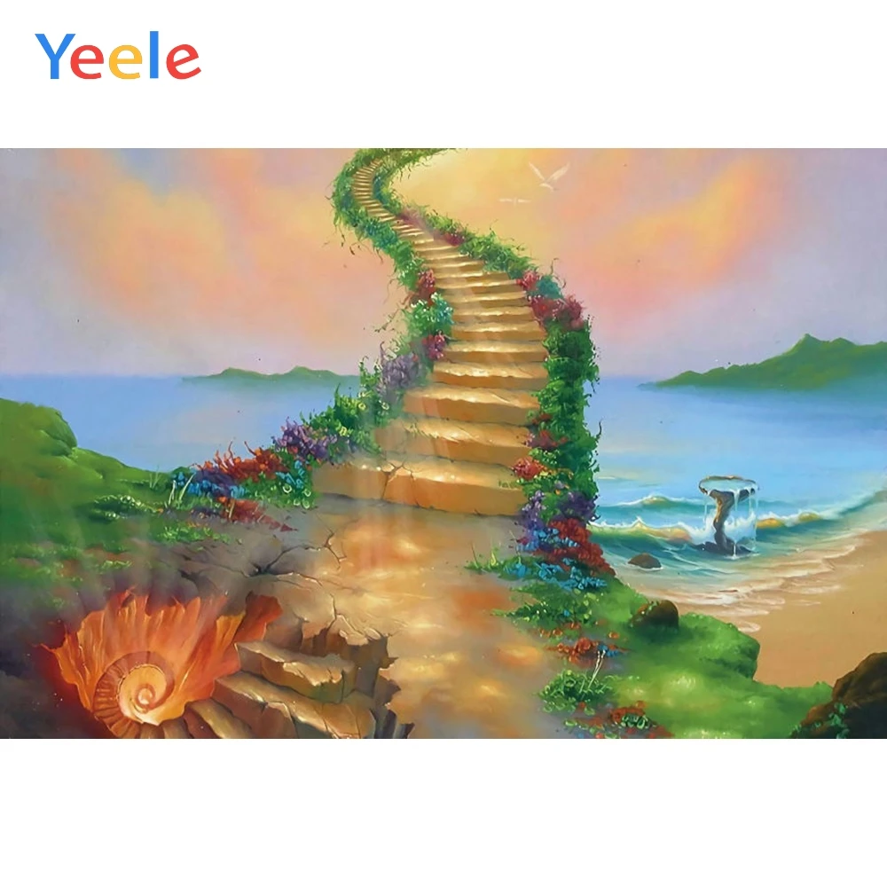 

Spring Fantasy Ladder Grass Flower Sea Ocean Dreamy Scene Backdrop Photography Background For Photo Studio Photophone Photozone