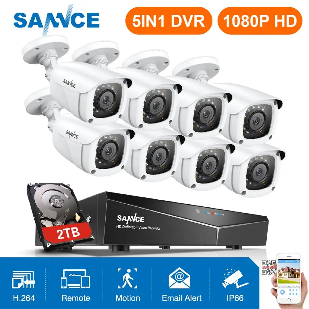 SANNCE 8CH 1080P 2.0MP HD CCTV система видео рекордер 8 шт 1080P CCTV камера безопасности Водонепроницаемый ночного видения комплекты видеонаблюдения