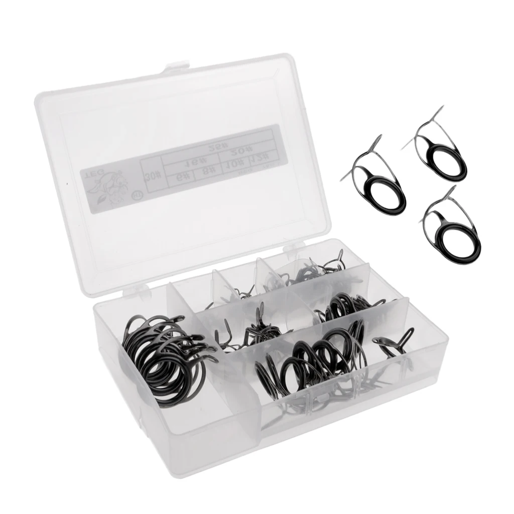 75Pcs/box Fishing Rod Guides Double Foot Stainless Steel Frame Ceramic Ring Reel Care Accessories