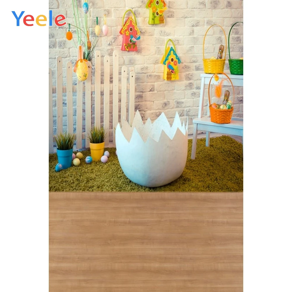 

Spring Easter Backdrop Flower Eggs Wood Board Rabbit Fence Room Interior Baby Shower Photography Background For Photo Studio