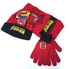 Осенне-зимняя теплая шапка, перчатки, шарф для маленьких мальчиков и девочек, комплект с рисунком Человека-паука, Анна, Лиза, вязаные аксессуары, 3 предмета, для детей возрастом от 2 до 8 лет