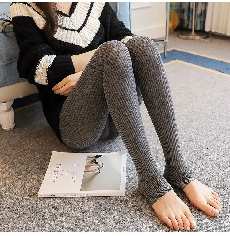 

2018 Autumn And Winter Vertical Striped Thick Pregnant Women Knitted Stockings High-waisted Slimming Socks Pantyhose