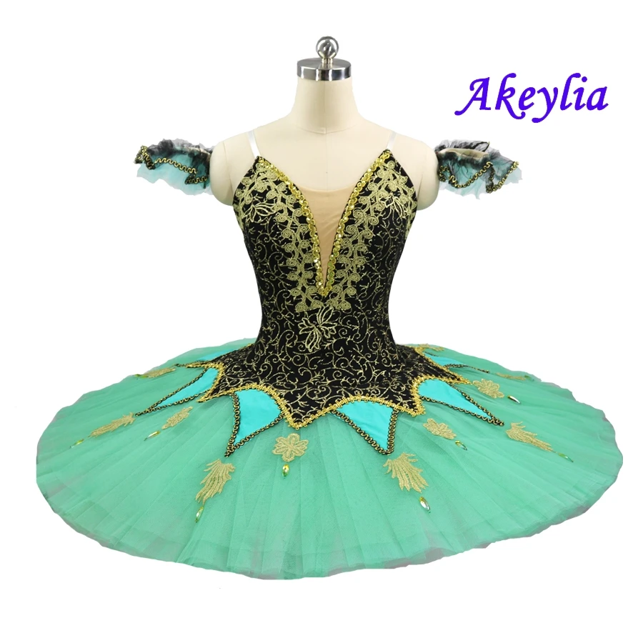 Green peformance ballet tutu princess florina pancake ballet tutu professional ballet stage costume child and adult