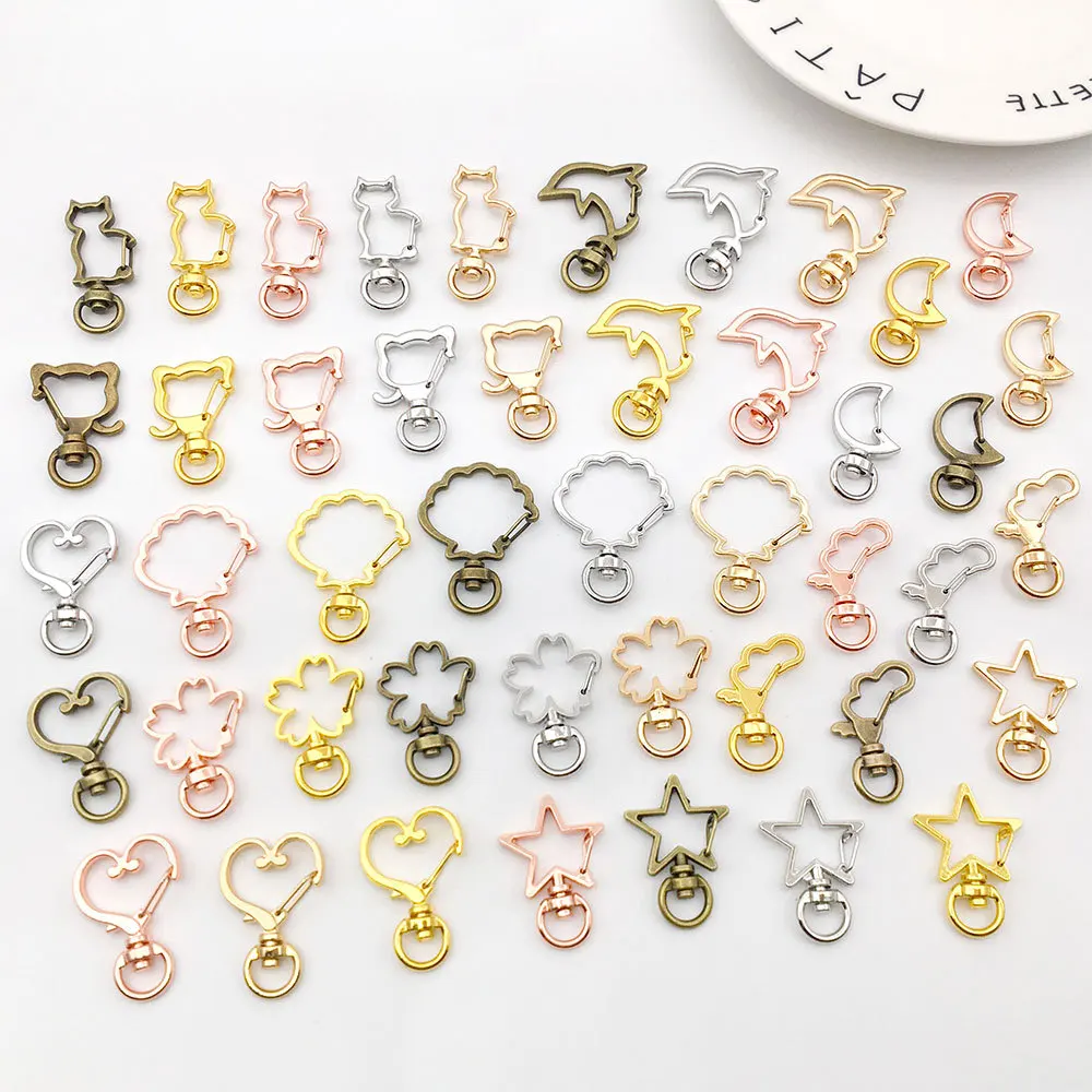 

45 DIY Metal Snap Hook Key Fob Add-On Heart/Star/Cat/Dolphin/Flower Lobster Clasp Lanyard PendantClasp Key Ring Keychain SF38DH