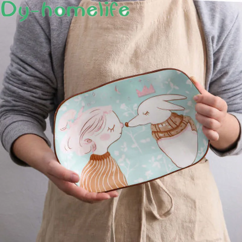 

10 Inch Japanese Style Creative Cartoon Rectangular Ceramic Plate Home Kitchen Supplies Restaurant Bone Porcelain Sushi Dish