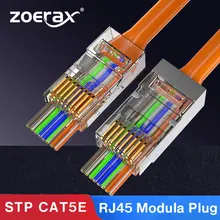Zoerax 100 pces rj45 cat5 cat5e conectores passagem final através de ouro chapeado 8p8c utp/stp ethernet rede plug