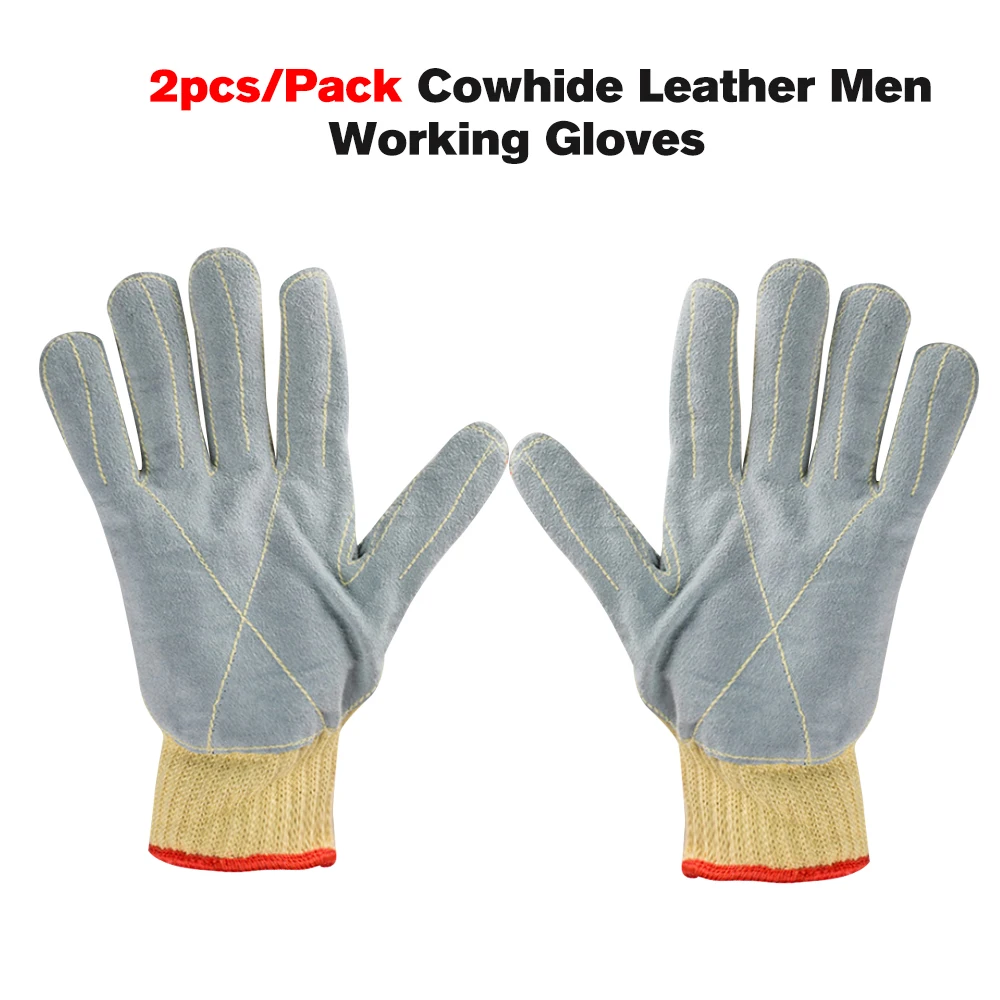 

2pcs Anti-cut Work Gloves Cowhide Leather Men Working Gloves Cut Proof Stab Resistant Aramid Fiber Butcher Protective Gloves