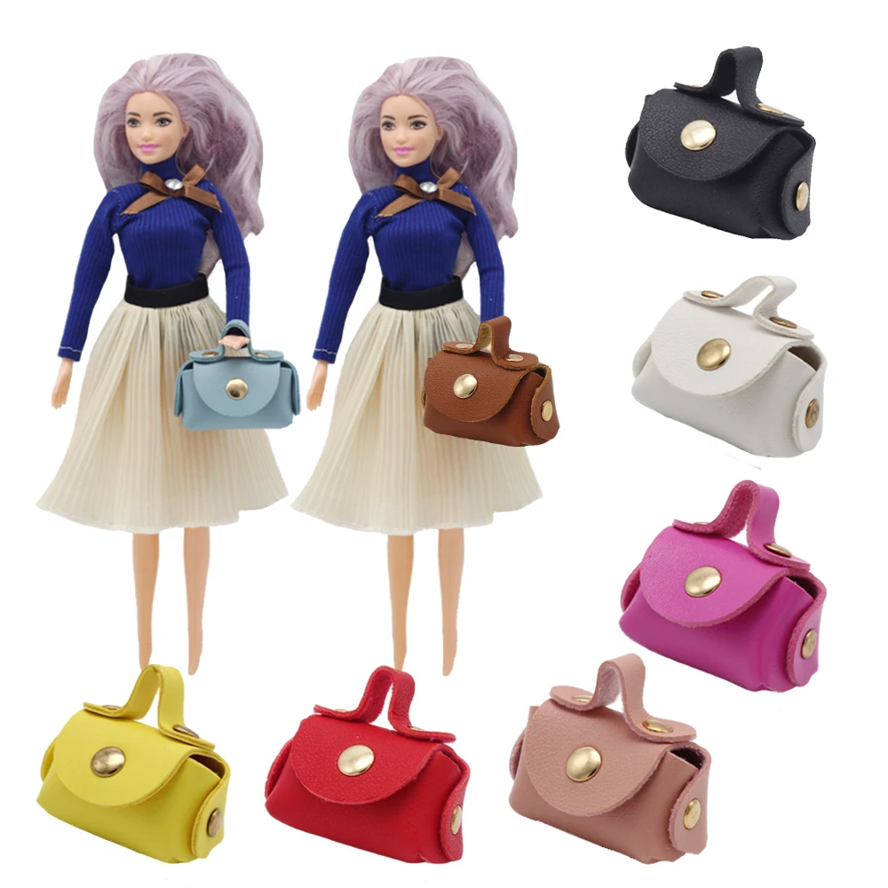 1 Pcs Fashion Lady Leather Bag Fashion Purse Cloth Handbag Clothes Dress Accessories for Barbies Doll 1/6 BJD House Girl Toy