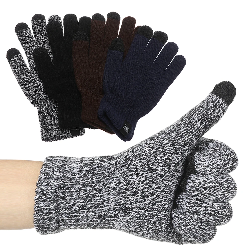 Knitted Wool Touch Screen Men Gloves Winter Autumn Warm Outdoor Sports Mittens 