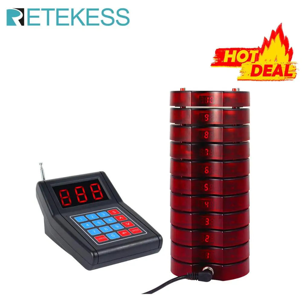 

Restaurant Pager Wireless Pageing Queuing System with 1 Transmitter + 10 Coaster Pagers Chargeable F4474A