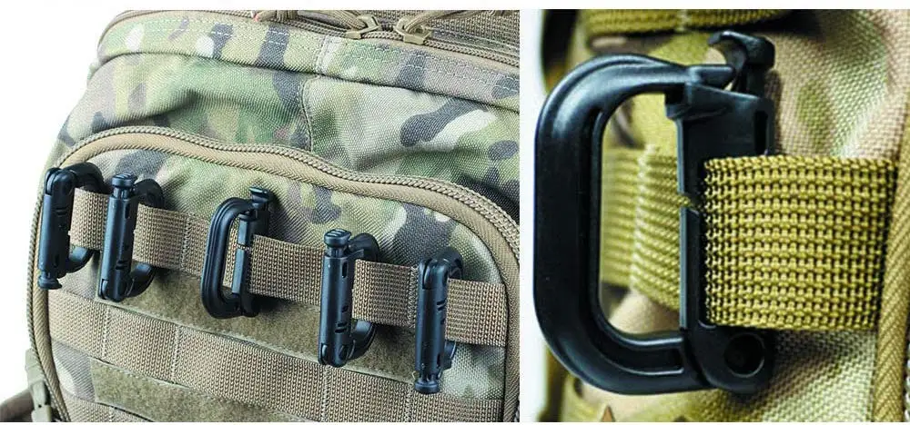 Molle прикрепить Зажим для ремня лямки Рюкзак ремень Quickdraw застежка Открытый Карабин лагерь бутылка воды вешалка Тактический держатель крюк