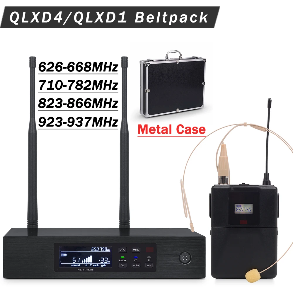 

True Diversity UHF Professional QLXD4 Wireless Karaoke Microphone System With QLXD1 Bodypack Transmitter Headset Mic Headphone