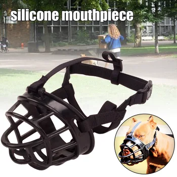 

Dog Mouth Cover Silicone Muzzle for Barking Mask Hollow Breathable Pet Training with Free Tongues MJJ88