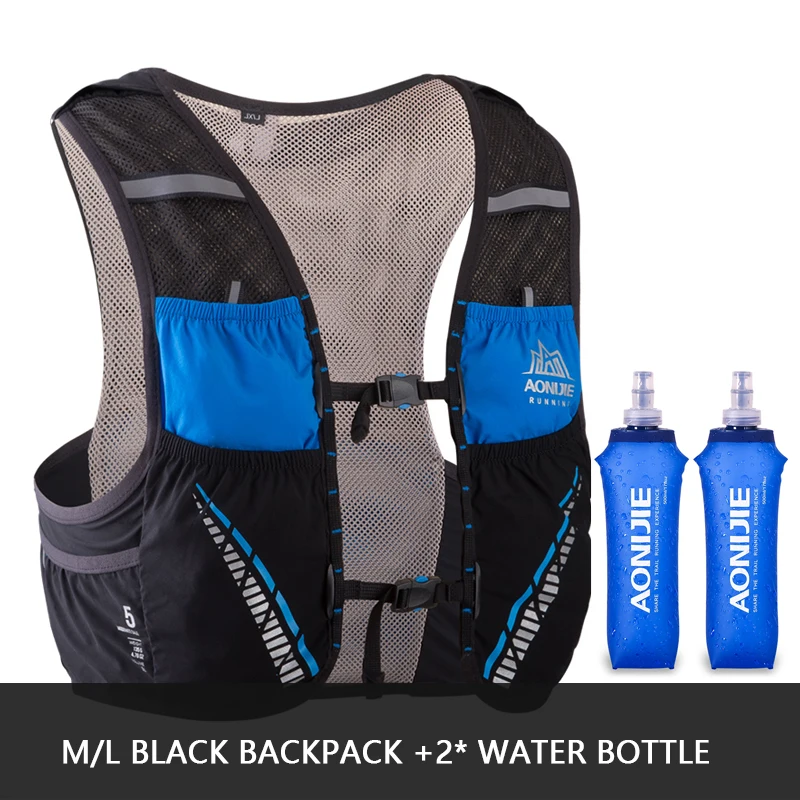 AONIJIE Hydration Pack Backpack Rucksack Bag Vest Harness Water Bladder Hiking Camping Running Marathon Race Climbing 5L Bag - Цвет: ML Black 2 bottle