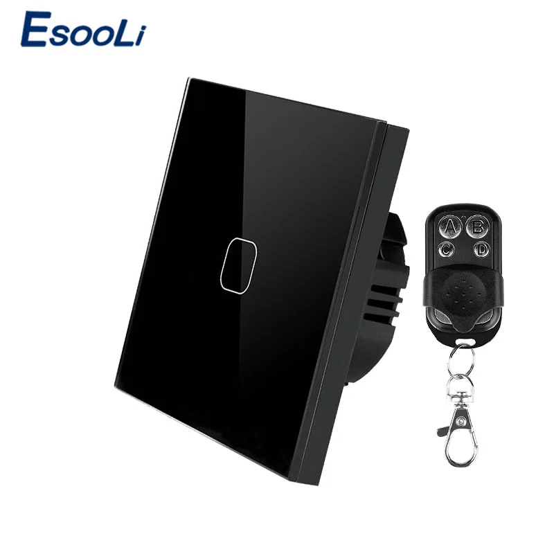 1Gang Remote A Black Стандарт ЕС/Великобритания сенсорный выключатель 1 банда 1 способ, настенный сенсорный выключатель света, Хрустальная стеклянная панель переключателя, беспроводной пульт дистанционного управления - Цвет: 1Gang Remote A Black