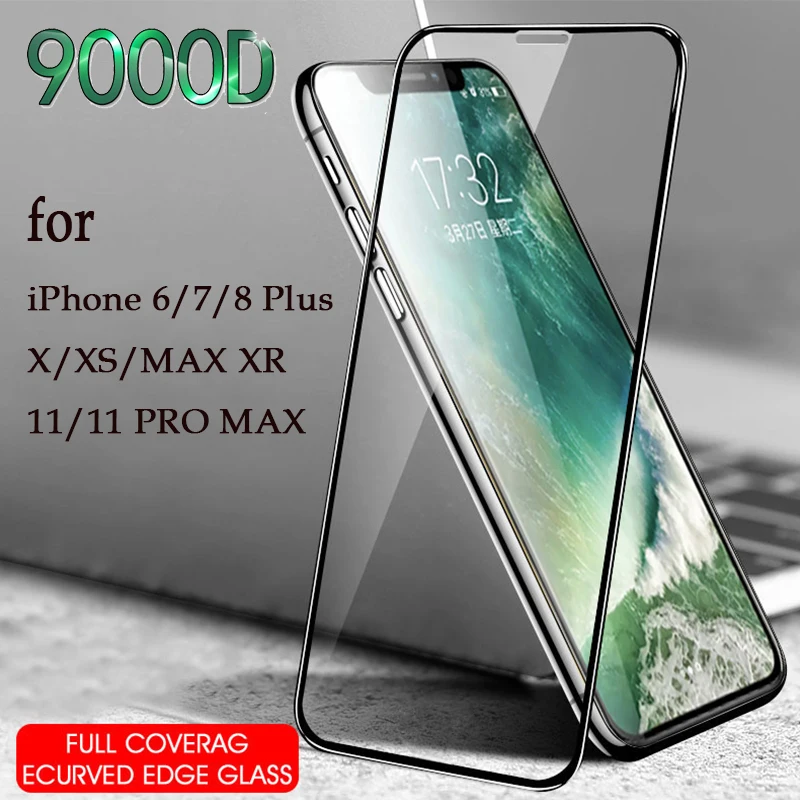 9000D закаленное стекло для iPhone 11 X XS MAX XR 7 8 Plus pro 12 mini Защита экрана SE 2 max