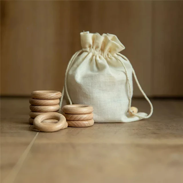 New 5Pc 40/55/60/65mm Beech Wooden Baby Teething Rings Wooden Custom Name Baby Teethers Accessories For Baby DIY Bracelet Making 5