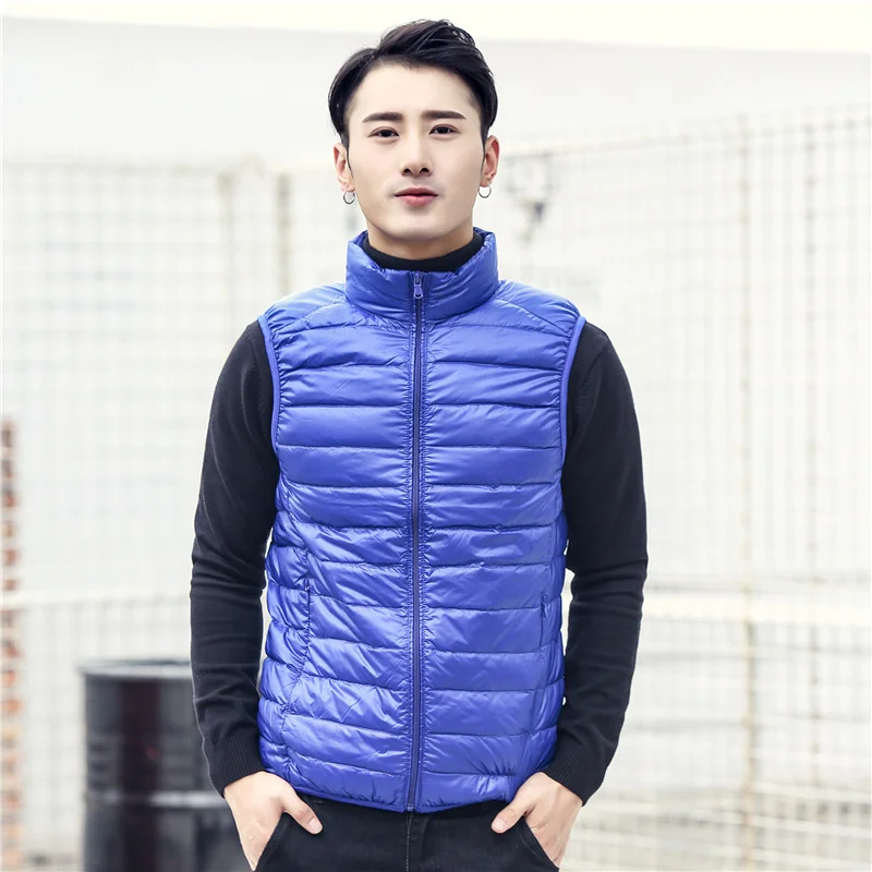 Men Vest Down Coat Sleeveless Ultra Light Male Jacket Gilet Lightweight Windproof Warm Waistcoat Portable Windproof Parka