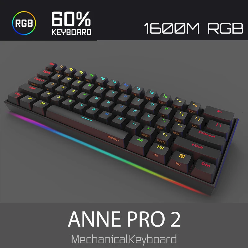 Anne Pro 2 Мини Портативная 60% механическая клавиатура Беспроводная Bluetooth 5,0 Двухрежимная Проводная Rgb подсветка Cherry Gateron Kailh Mx