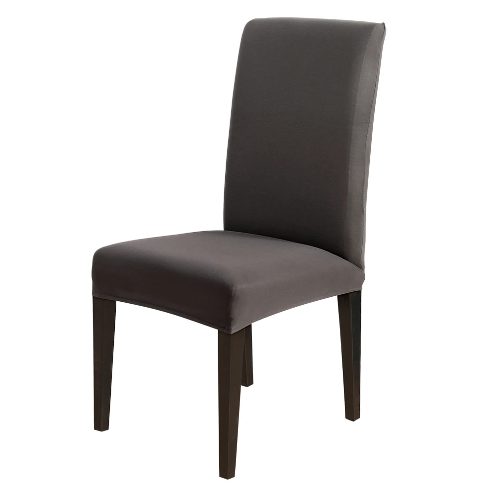Стрейч спандекс сплошной цвет чехлы на стулья съемный чехол для мебели столовой гостиной вечерние свадебные толстые трикотажные чехлы на стулья - Цвет: Dark Grey 01