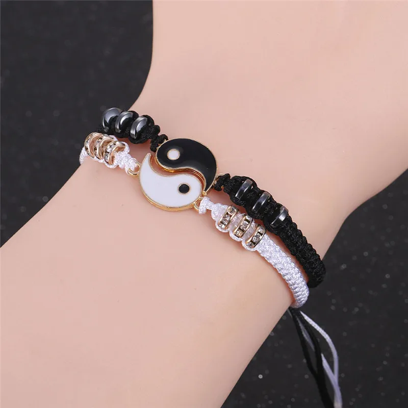 Best Friend Couple Bracelets 2 Matching Yin Yang Adjustable Cord